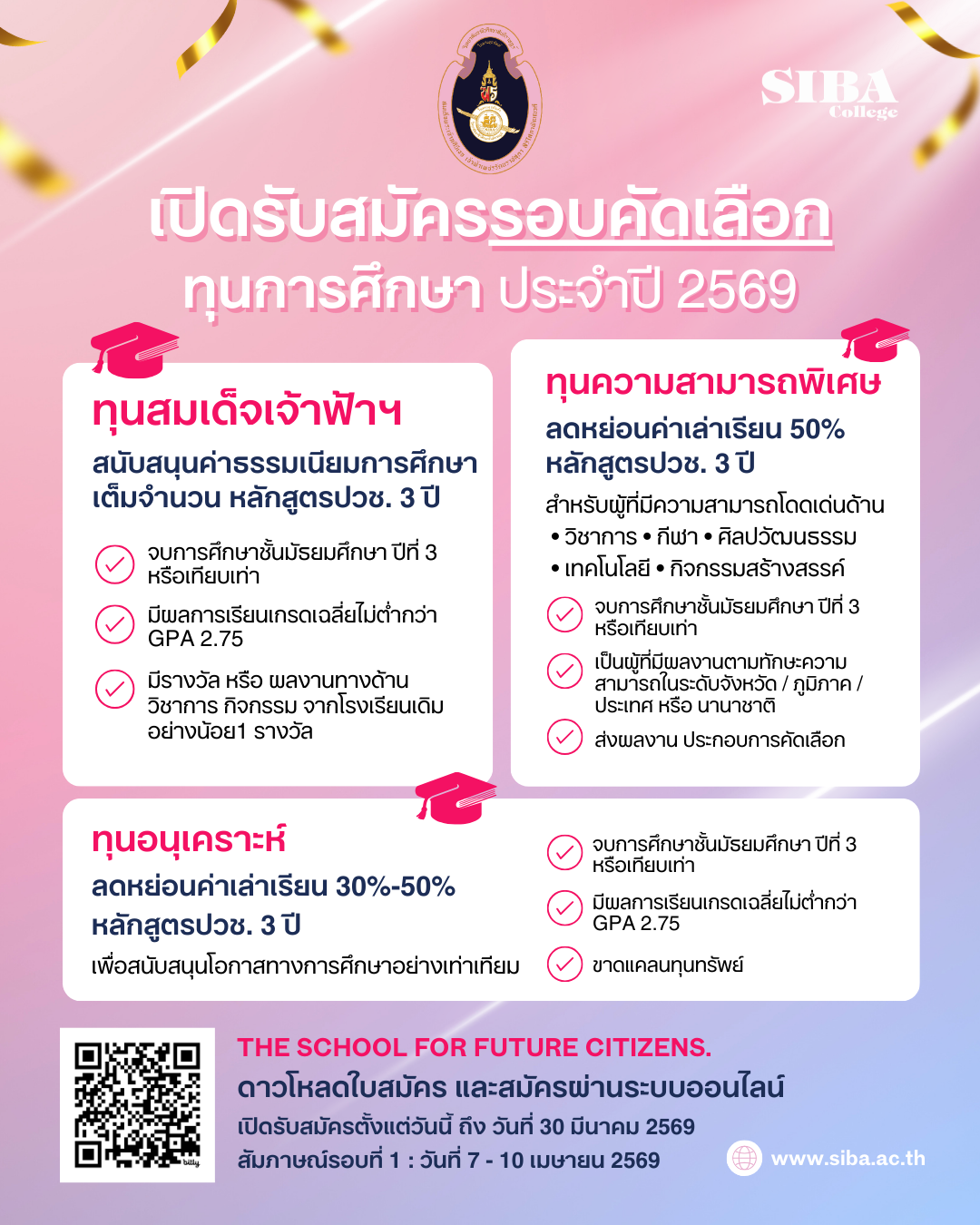 รายละเอียดเปิดรับสมัครทุน SIBA ปีการศึกษา 2569